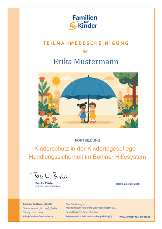Teilnahmebescheinigung Kinderschutz Muster